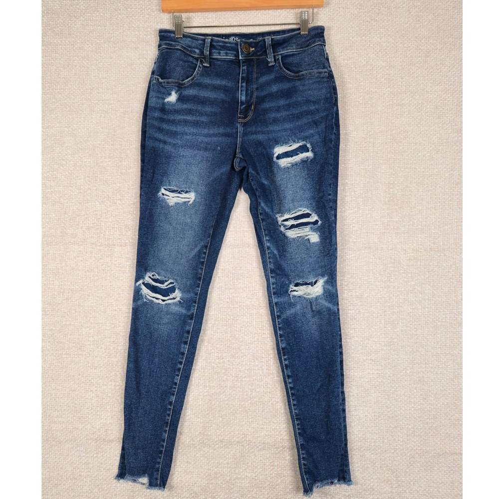 Maurices M Jeans Womens High Rise Skinny Distressed Wash Raw Hem Size S‎ Short